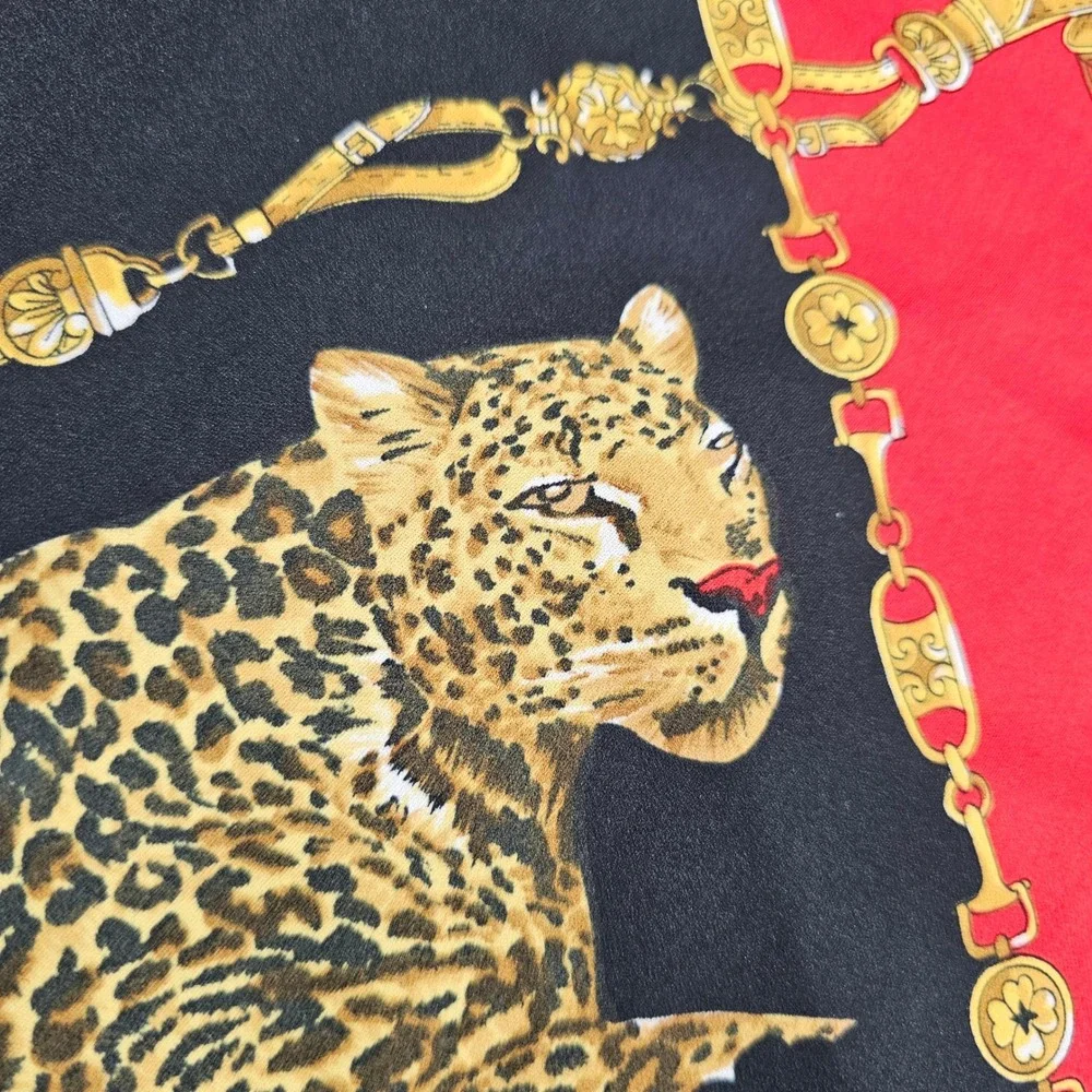 VTG Scarf Womens OS Red Leopard Print Chain Link Baroque Square Scarf
